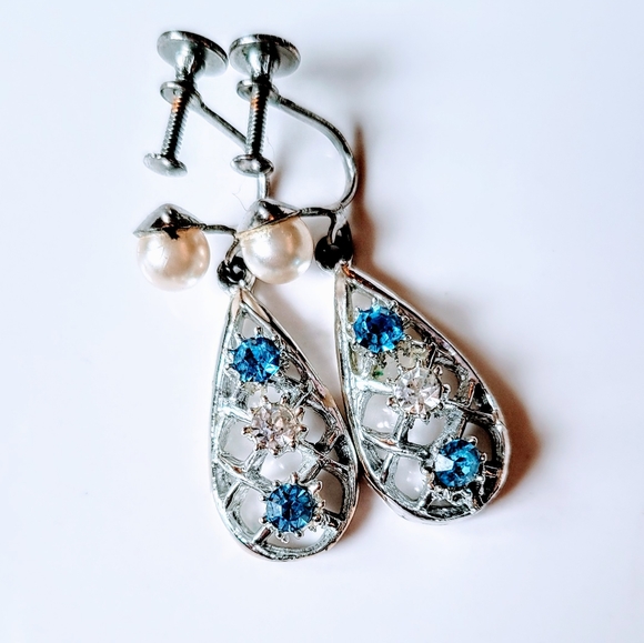 VTG Signed Bogoff Blue Crystal Set Sterling Silver - Picture 2 of 6